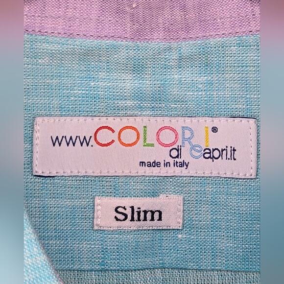 COLORI de Capri Collared Turquoise Button Up Slimfit Longsleeve Linen Small - Picture 5 of 7